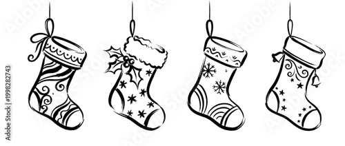 christmas stocking , Traditional Chinese Brush , strokes swirl style