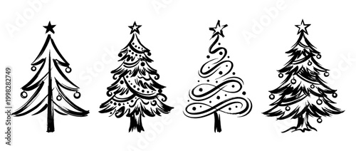 christmas tree , Traditional Chinese Brush , strokes swirl style