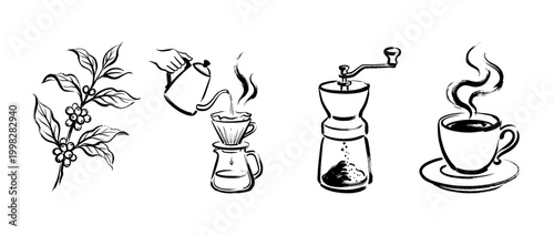 coffee , Traditional Chinese Brush , strokes swirl style