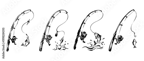 fishing rod , Traditional Chinese Brush , strokes swirl style