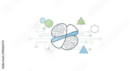 Brain with creative thinking symbols around.