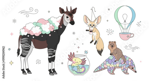 Zebra with colorful floral pattern.