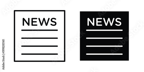 News icon strokes and flat black vectors. Illustrations EPS10