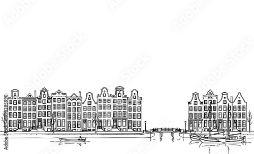 Amsterdam Canal Houses Monoline Art Minimalist Architecture