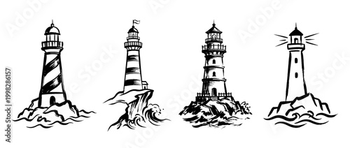 lighthouse , Traditional Chinese Brush , strokes swirl style