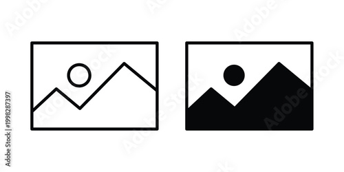 Picture icon strokes and flat black vectors. Illustrations EPS10