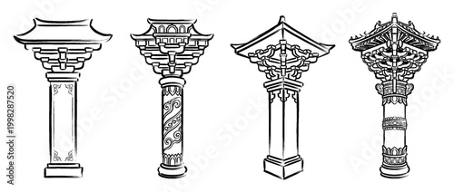 pillar , Traditional Chinese Brush , strokes swirl style