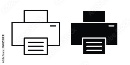 Print button icon strokes and flat black vectors. Illustrations EPS10