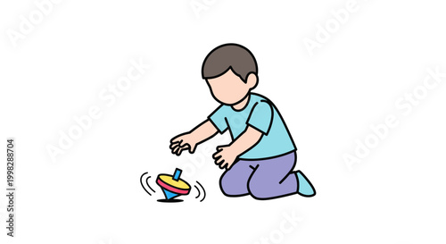 Boy Playing with Toy Spinning Top.