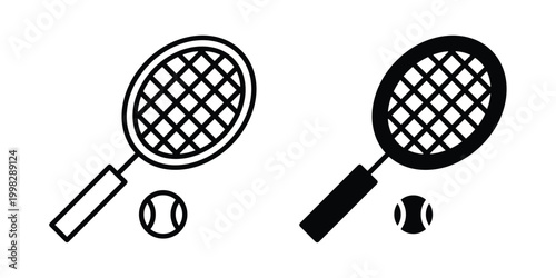 Racket icon strokes and flat black vectors. Illustrations EPS10