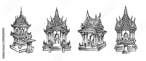 spirit house , Traditional Chinese Brush , strokes swirl style