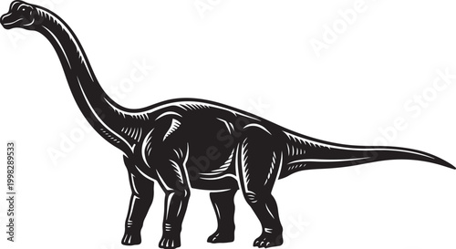 Brachiosaurus silhouette, ancient dinosaur species, long neck reptile, prehistoric creature vector illustration