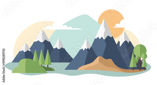 Mountain range with snow capped peaks.