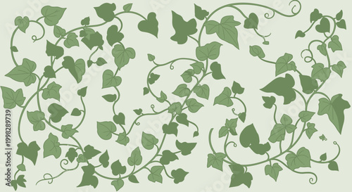 Green Ivy Leaves on Vine Stem.