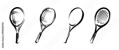 tennis racket , Traditional Chinese Brush , strokes swirl style
