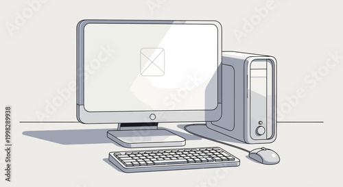 Desktop computer with keyboard and mouse.