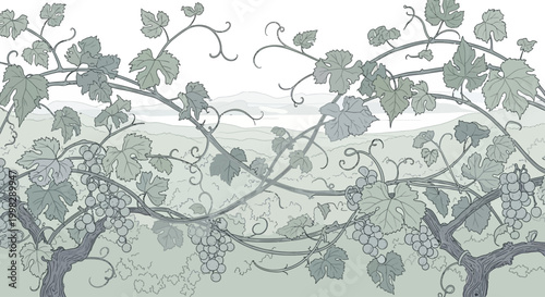 Tree Branches with Green Leaves Illustration.