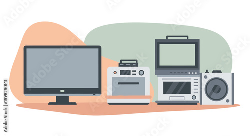 Electronics devices on a table.