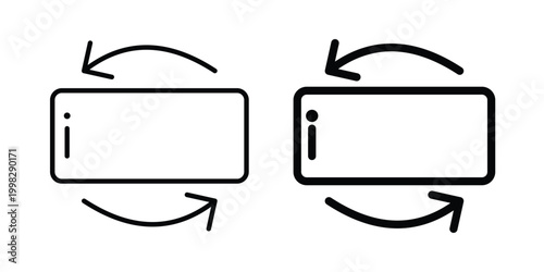 Rotate smartphone icon strokes and flat black vectors. Illustrations EPS10