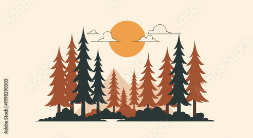 Group of Evergreen Pine Trees Standing.