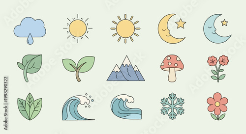 Collection of nature icons and symbols.
