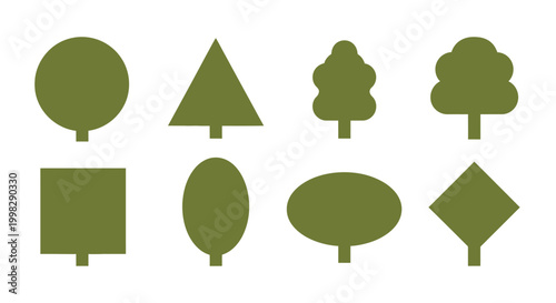 Green tree shapes icons set.