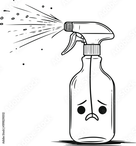 Ugly Cute Spray Bottle Spraying Air Confused Black Line Art White Background 3