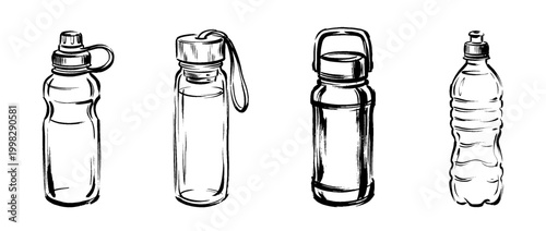 water bottle , Traditional Chinese Brush , strokes swirl style