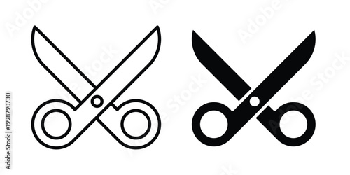 Scissor icon strokes and flat black vectors. Illustrations EPS10