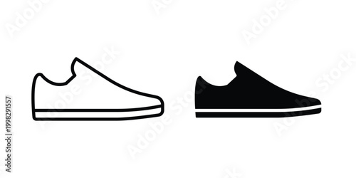 Sneakers icon strokes and flat black vectors. Illustrations EPS10