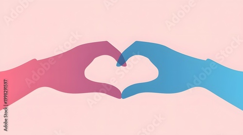 Abstract pink blue hands forming heart shape, love unity and connection concept