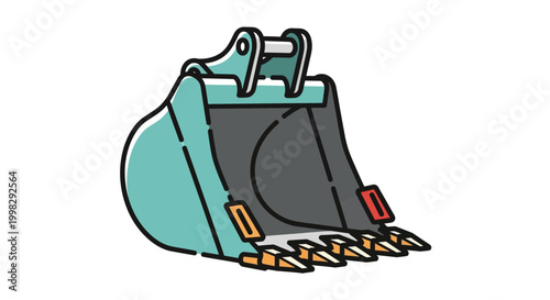 Excavator bucket with sharp teeth.