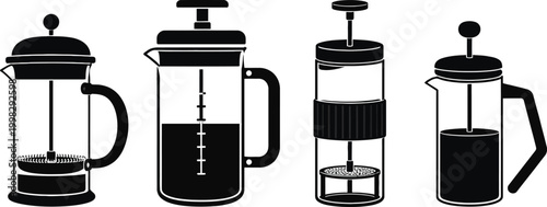 Professional coffee brewing methods and equipment icons featuring french press moka pot pour over kettle and grinder tools isolated vector graphic illustration 
