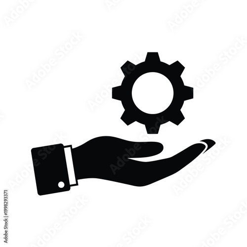 A hand holding a gear symbolizing support or assistance in mechanical or technical fields