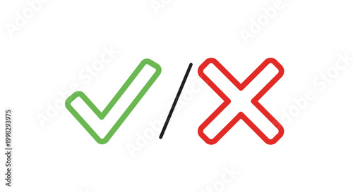 Green check mark and red cross mark symbols indicating approval or rejection.