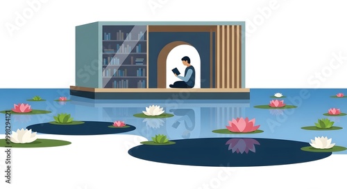 Modern Floating Library Room on Water