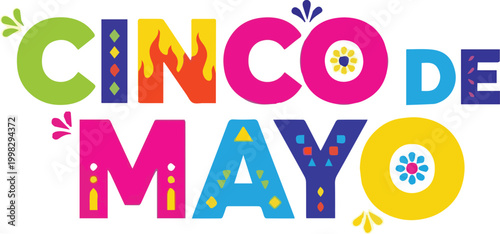 Vibrant Cinco de Mayo Celebration Illustration with Colorful Letters and Decorations