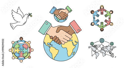 Hands shaking on globe symbolizing unity.