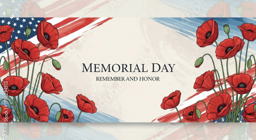 Memorial Day remember and honor watercolor poppy flower illustration