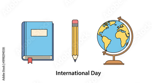 Education Day Globe Book Pencil.
