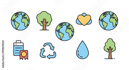 Earth Globe Eco Friendly Symbol Icons.