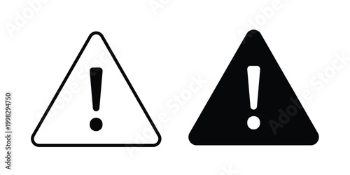 Warning icon strokes and flat black vectors. Illustrations EPS10