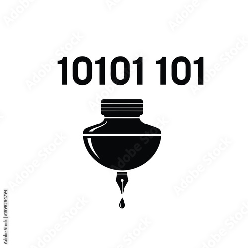 Classic inkwell with binary code pattern above
