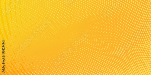 Yellow orange halftone pattern. Retro comic gradient background. Square pixilated dot cartoon texture. Pop art faded gradient pattern