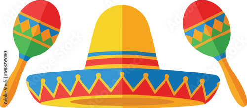 Vibrant sombrero and maracas illustration for cultural celebration decoration