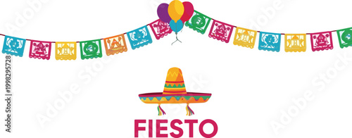 Vibrant Fiesta Celebration with Colorful Decorations and Traditional Sombrero