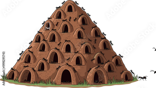 Vector Illustration of an Ant Hill with Ants Crawling in and Out for Insect, Nature, and Animal-Themed Designs