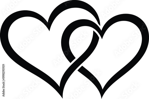 Interlocking hearts a simple black and white illustration of love and connection
Two interlocking outline hearts icon symbol love romance valentine day vector graphic
