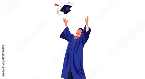 Bright Graduation Moment Man in Blue Gown Tossing Cap