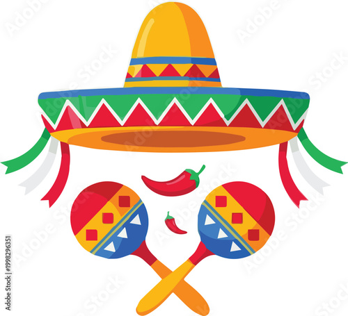 Vibrant sombrero and maracas with chili peppers at a festive event